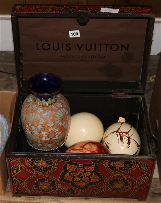 Doulton vase, box, 2 plates, eggs etc